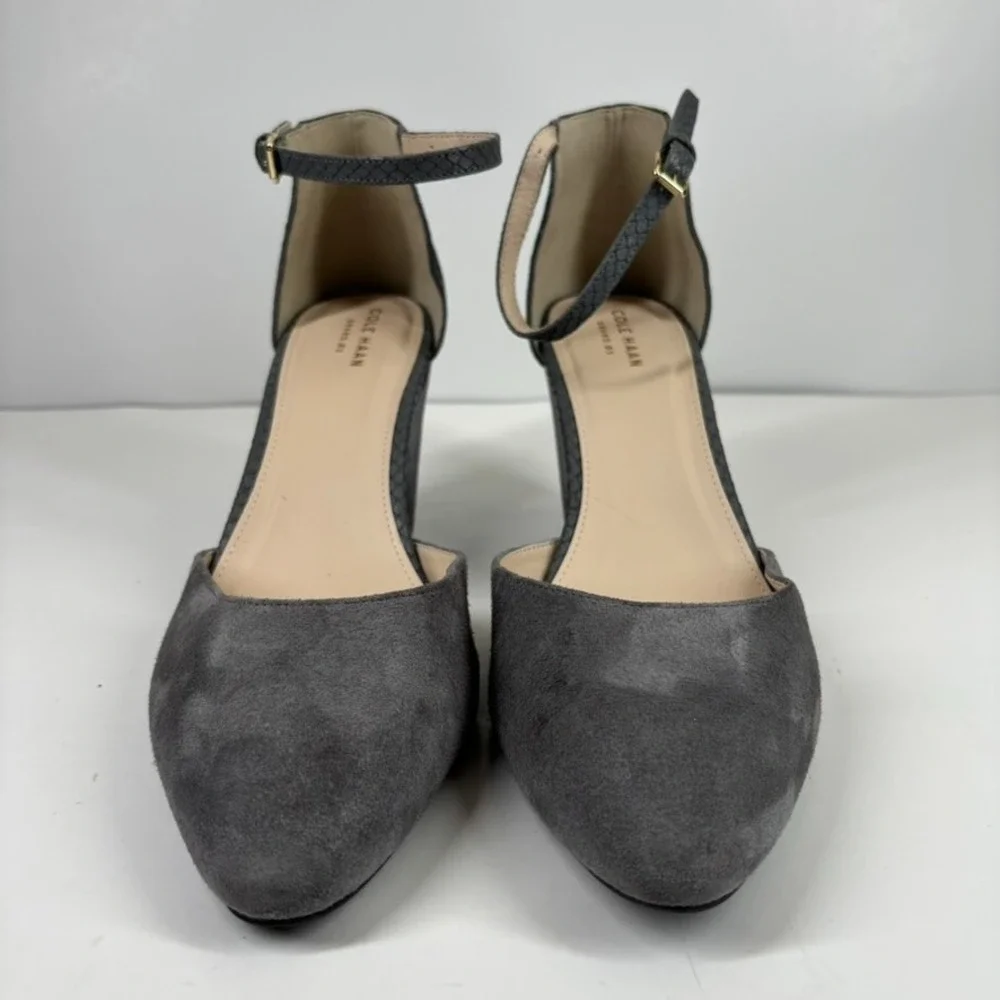 Cole Haan Lara Women's US 11 Grey Suede‎ Comfort Casual Ankle Strap Wedge Pumps